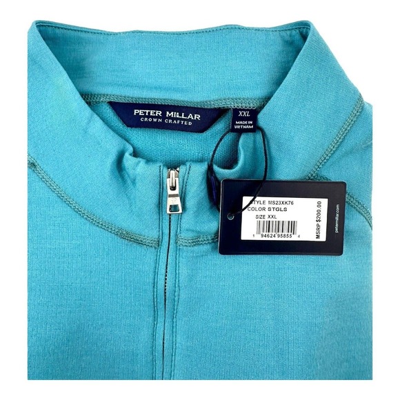 Peter Millar Excursionist Flex Performance Q-Zip Pullover Merino Wool Teal XXL - Picture 8 of 16
